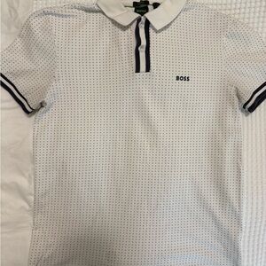 Men’s Boss White and Black Polka Dot Polo Shirt